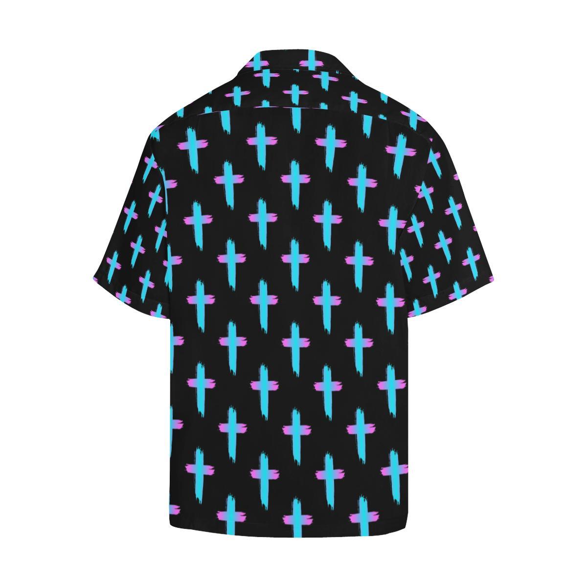 Christian Cross neon Pattern Men Aloha Hawaiian Shirt