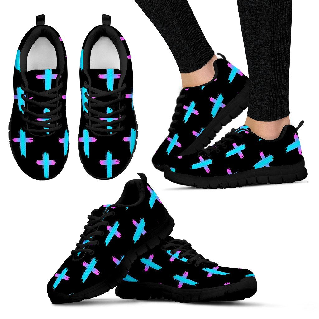Christian Cross neon Pattern Women Sneakers Shoes