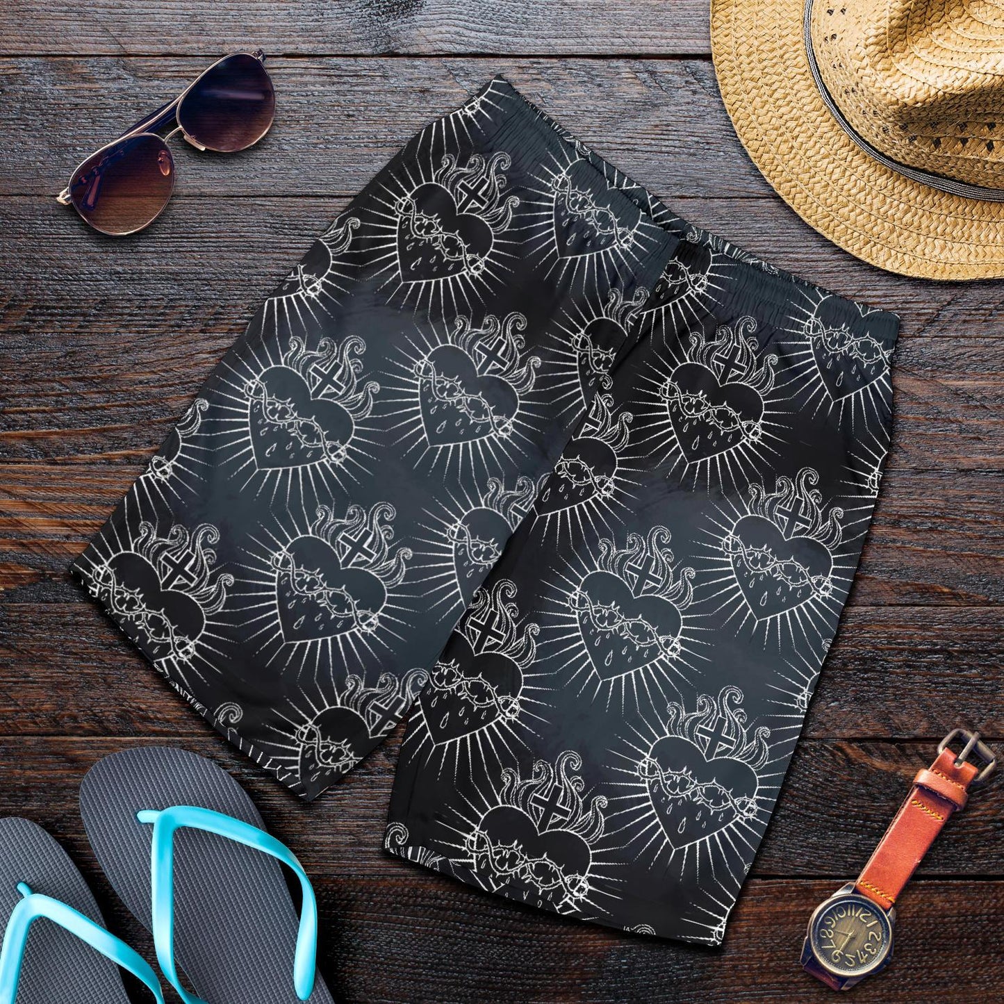 Christian Heart Tattoo Style Mens Shorts-JTAMIGO.COM