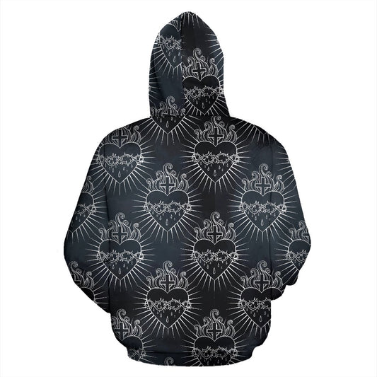 Christian Heart Tattoo Style Pullover Hoodie