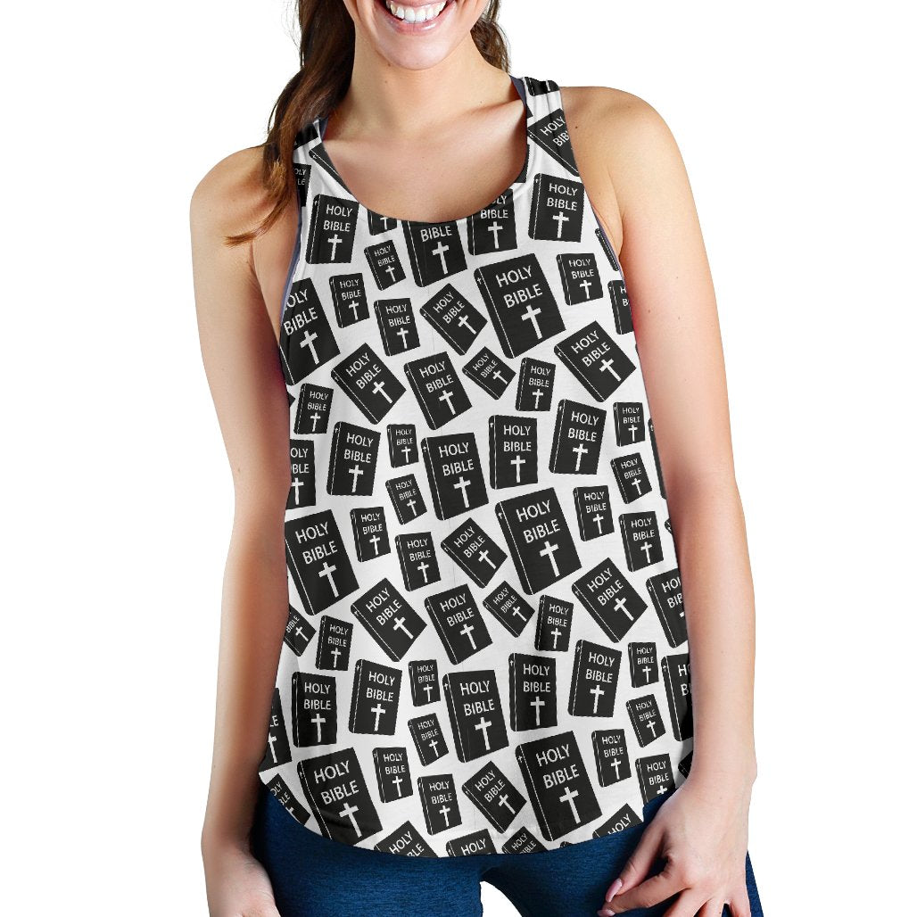Christian Holy Bible Book Pattern Women Racerback Tank Top