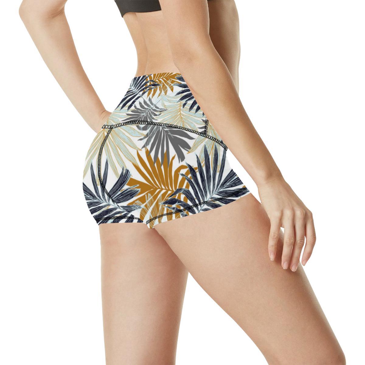Colorful Tropical Palm Leaves High Waisted Spandex Shorts-JTAMIGO.COM