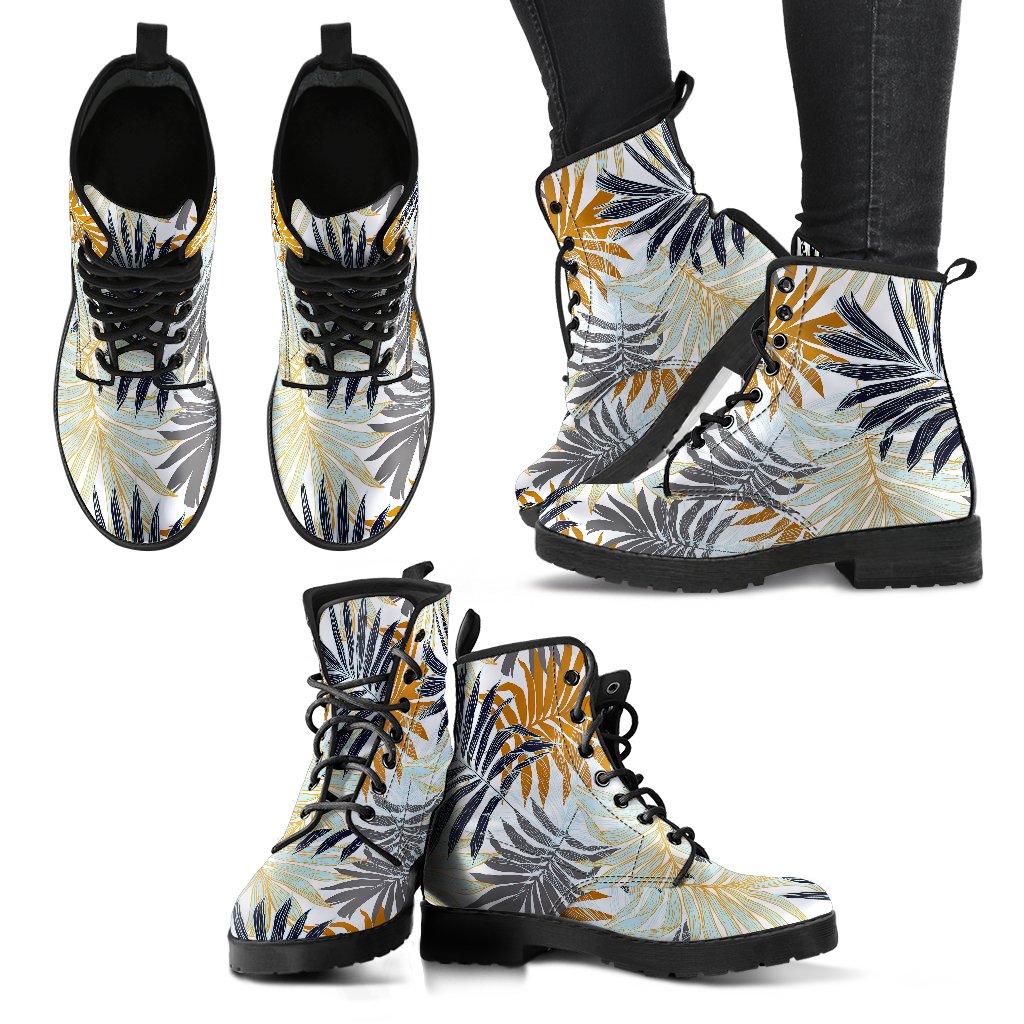 Colorful Tropical Palm Leaves Women Leather Boots-JTAMIGO.COM