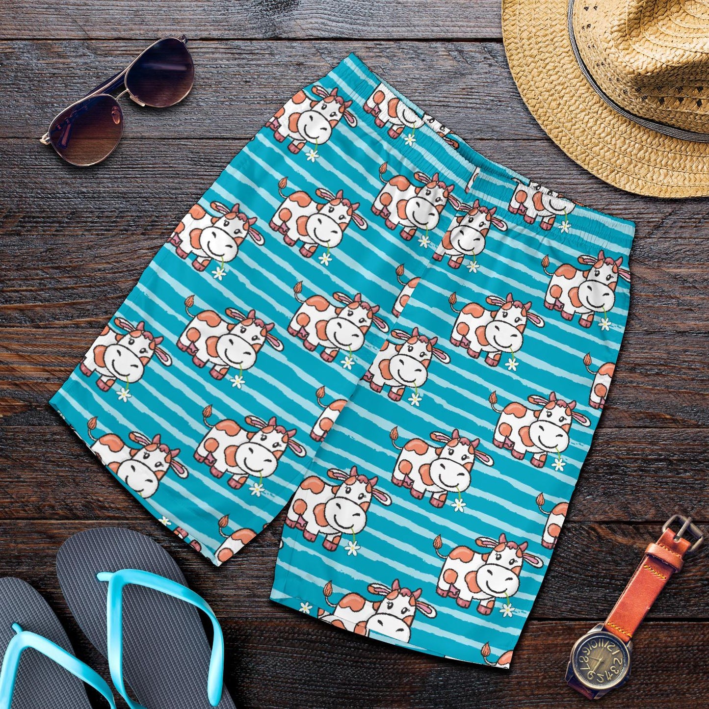 Cow Cute Print Pattern Mens Shorts-JTAMIGO.COM