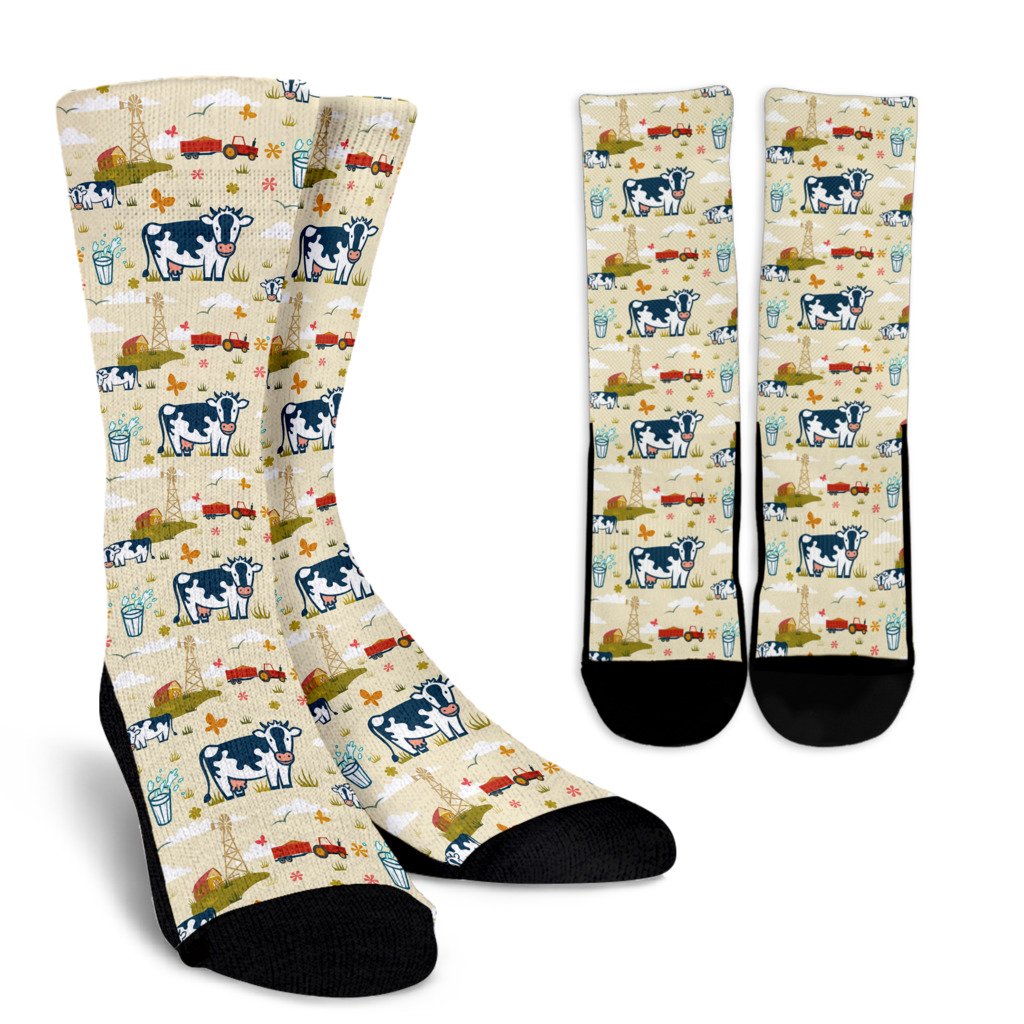 Cow Farm Design Print Crew Socks
