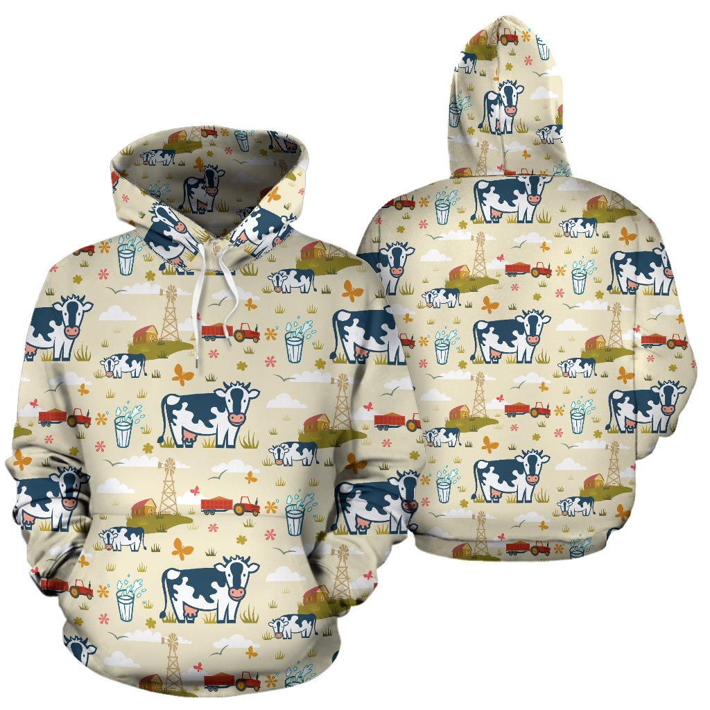 Cow Farm Design Print Pullover Hoodie