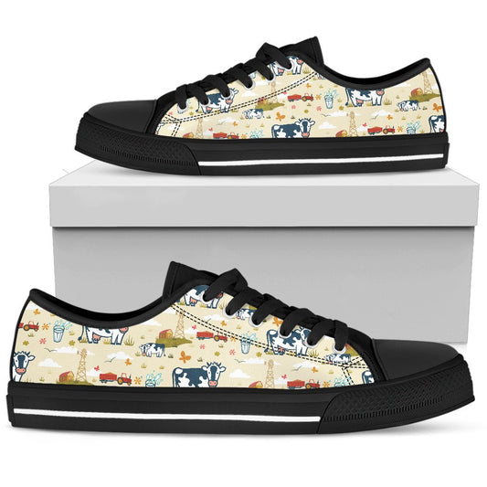 Cow Farm Design Print Women Low Top Shoes