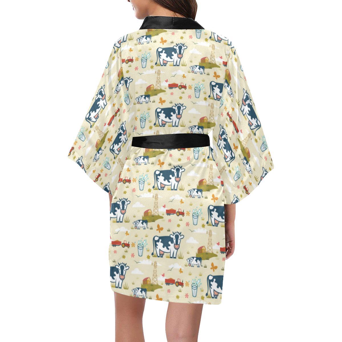 Cow Farm Design Print Women Short Kimono Robe