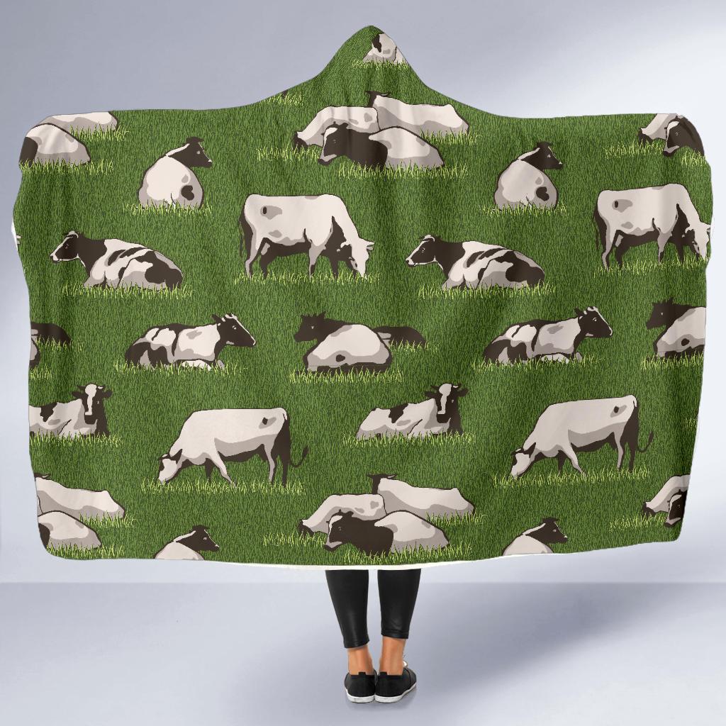 Cow on Grass Print Pattern Hooded Blanket-JTAMIGO.COM