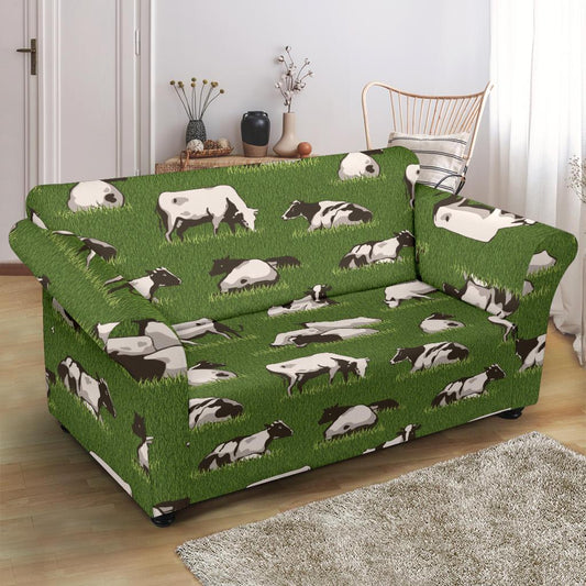 Cow on Grass Print Pattern Loveseat Slipcover-JTAMIGO.COM