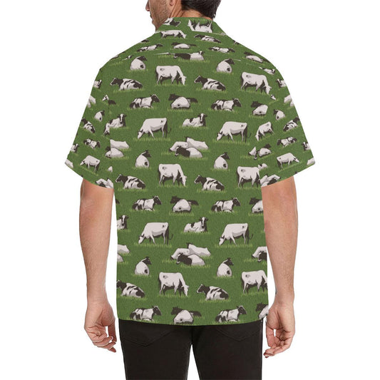 Cow on Grass Print Pattern Men Aloha Hawaiian Shirt