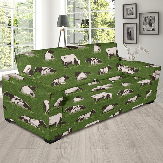 Cow on Grass Print Pattern Sofa Slipcover-JTAMIGO.COM