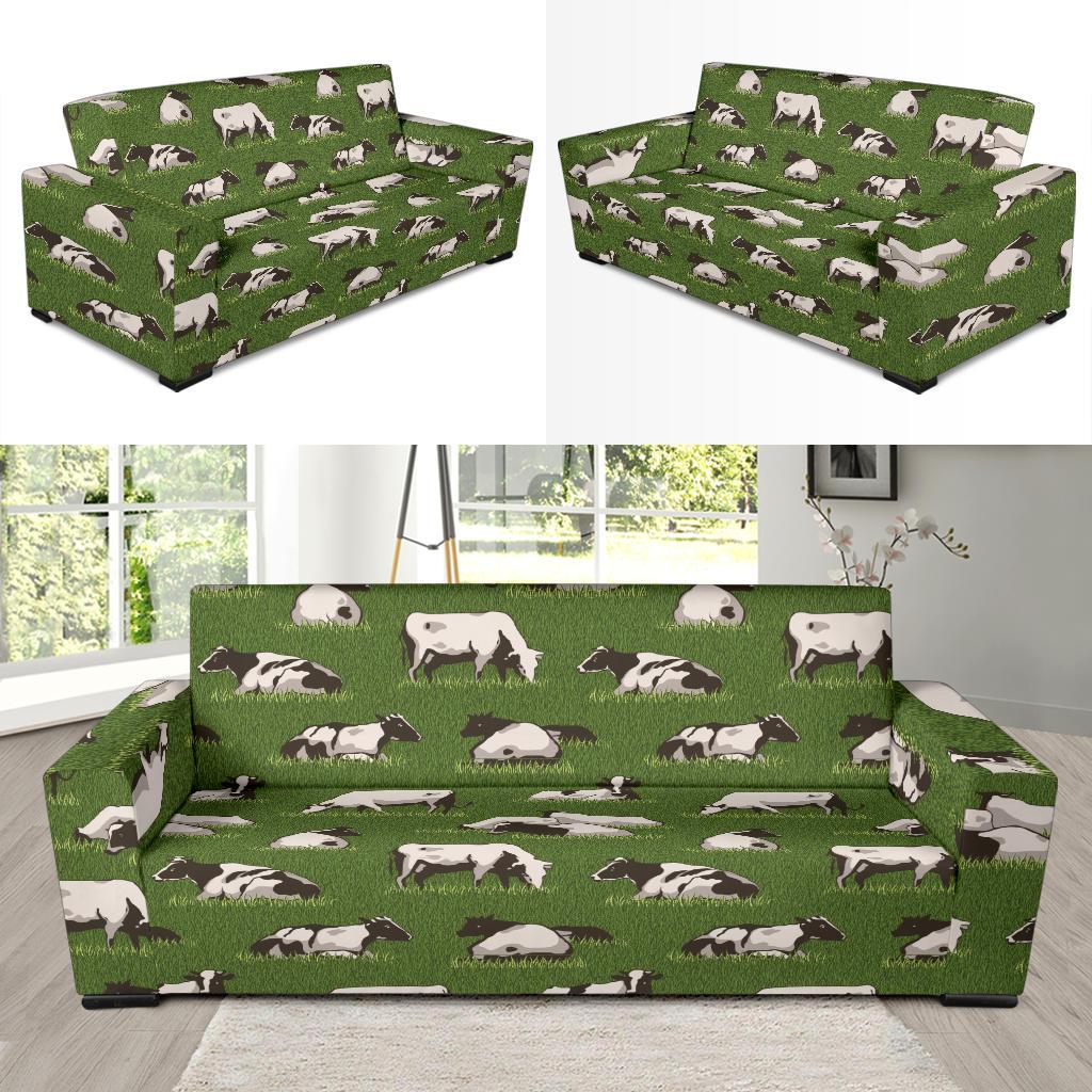 Cow on Grass Print Pattern Sofa Slipcover-JTAMIGO.COM