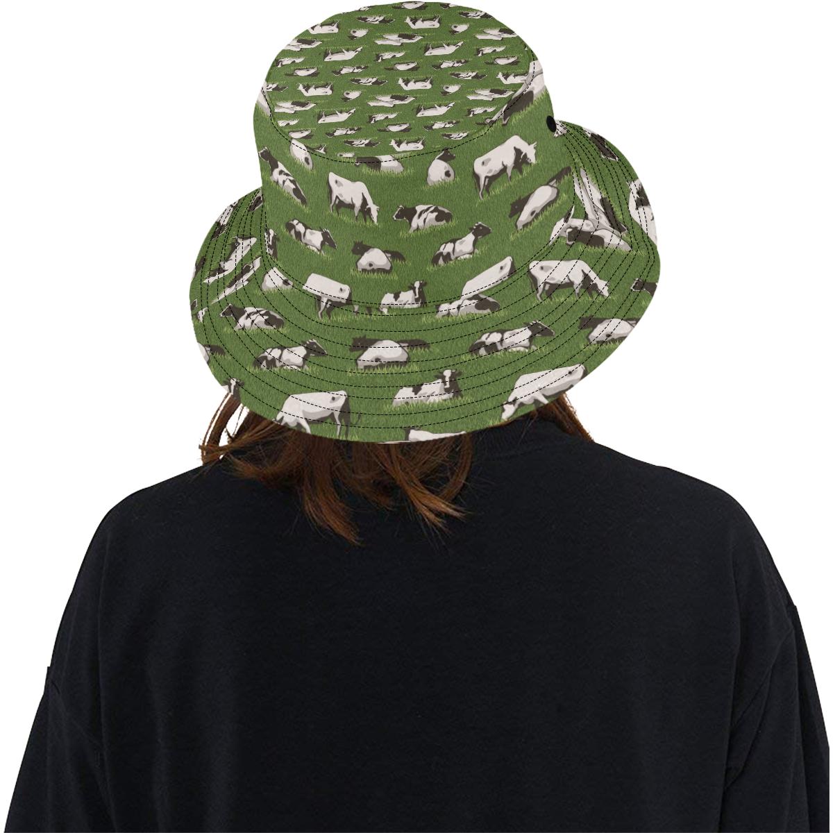 Cow on Grass Print Pattern Unisex Bucket Hat