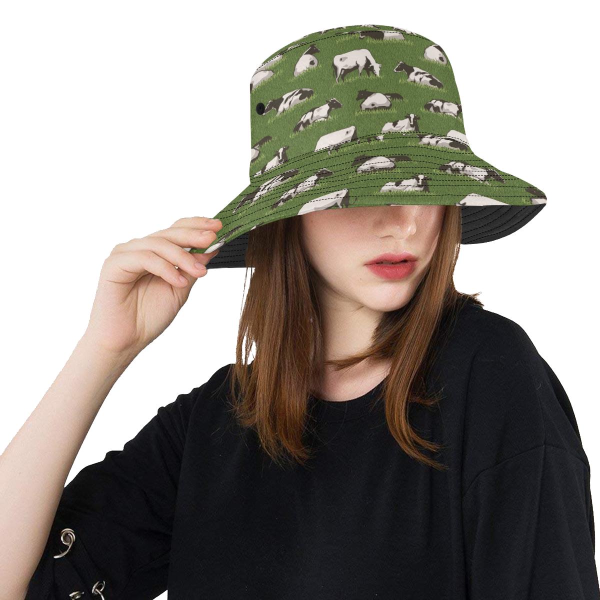 Cow on Grass Print Pattern Unisex Bucket Hat