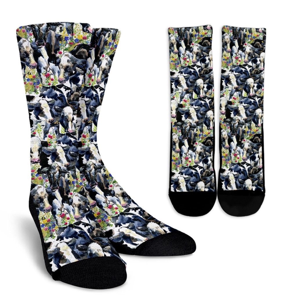 Cow Watercolor Print Pattern Crew Socks