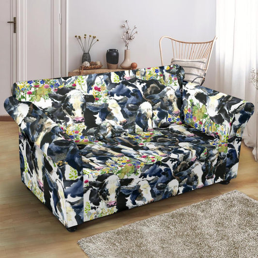 Cow Watercolor Print Pattern Loveseat Slipcover-JTAMIGO.COM
