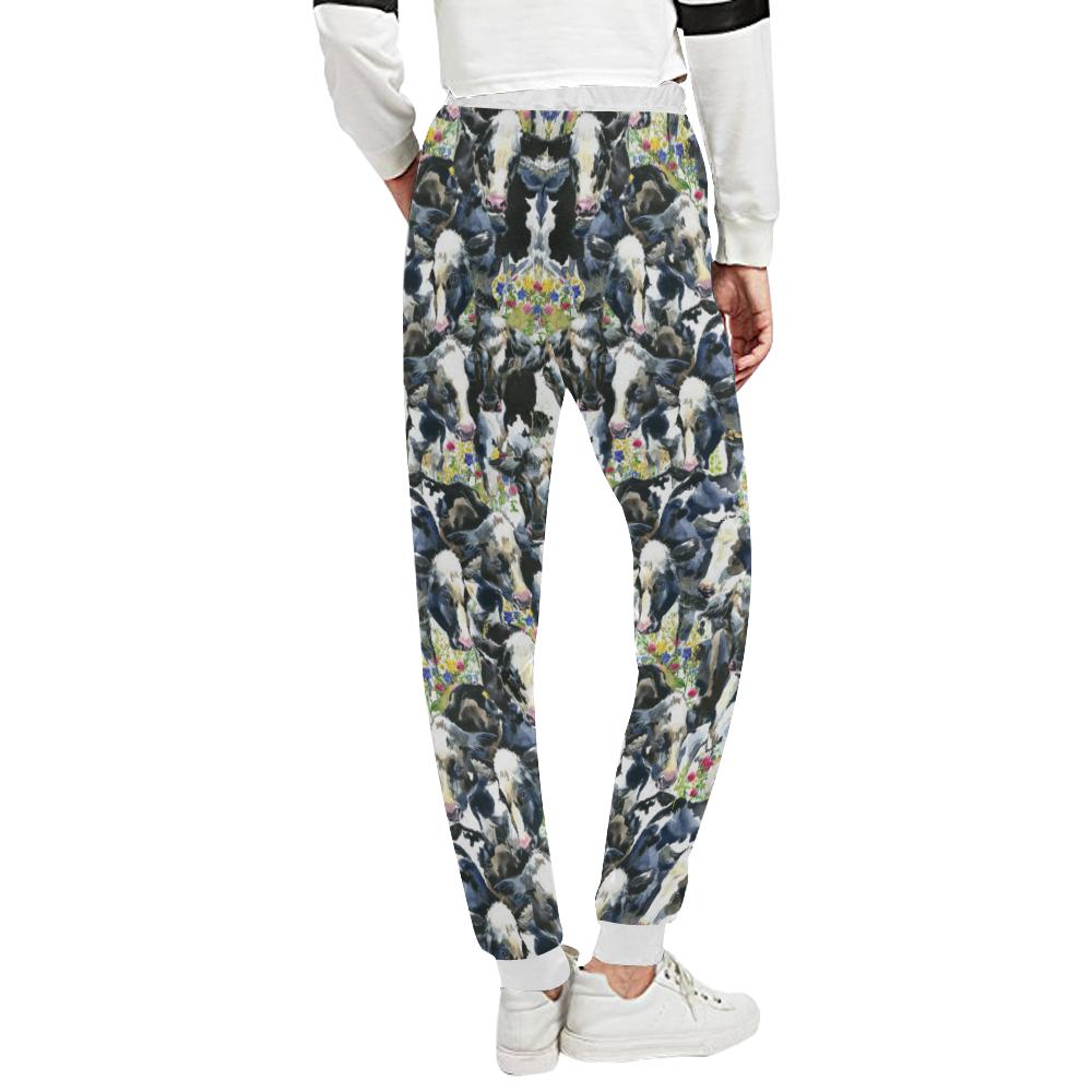 Cow Watercolor Print Pattern Unisex Casual Sweatpants (Model L11)-JTAMIGO.COM