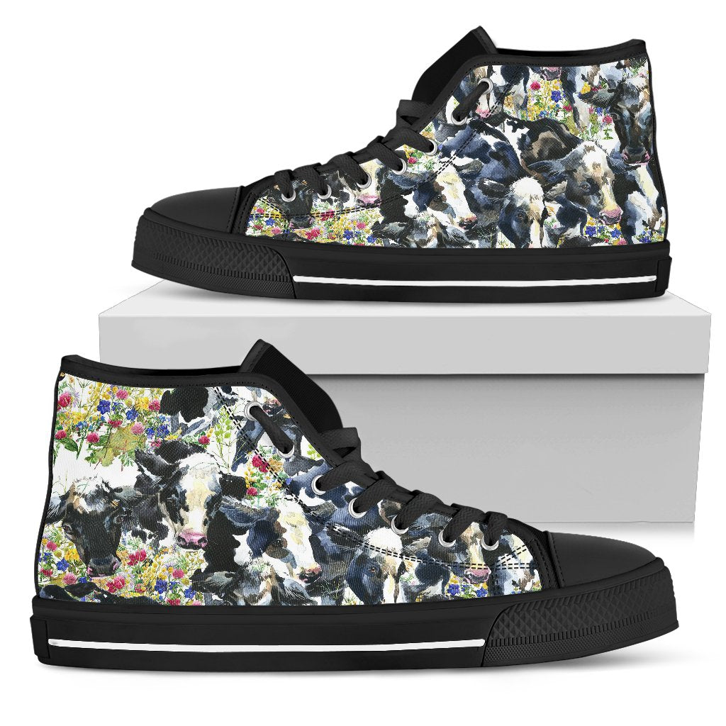 Cow Watercolor Print Pattern Women High Top Shoes