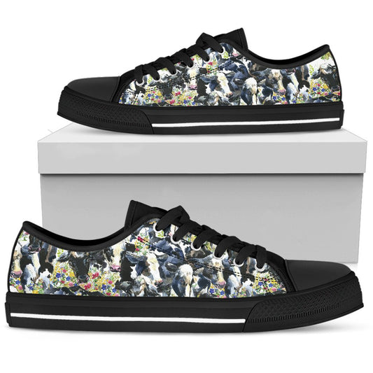Cow Watercolor Print Pattern Women Low Top Shoes