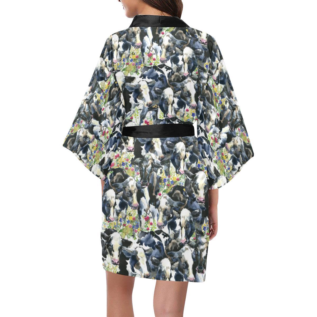 Cow Watercolor Print Pattern Women Short Kimono Robe