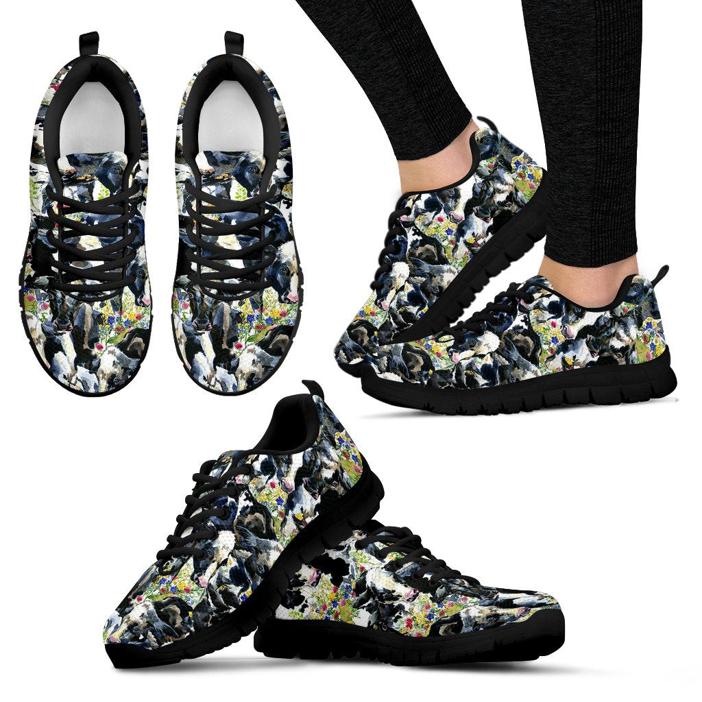 Cow Watercolor Print Pattern Women Sneakers Shoes