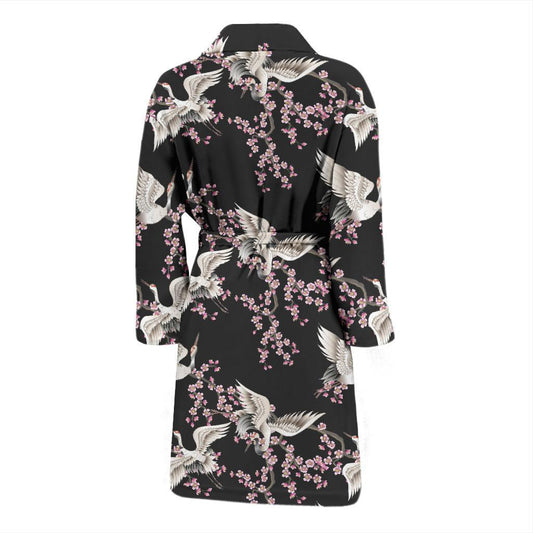 Crane Pattern Print Design 01 Men Bathrobe-JORJUNE.COM