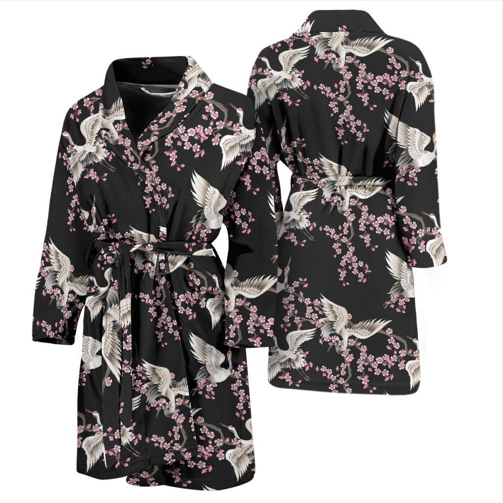 Crane Pattern Print Design 01 Men Bathrobe-JORJUNE.COM