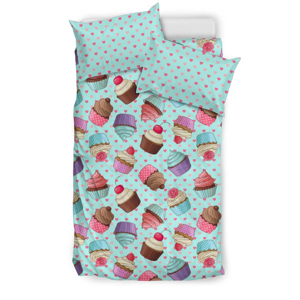 Cupcakes Fancy Heart Print Pattern Duvet Cover Bedding Set