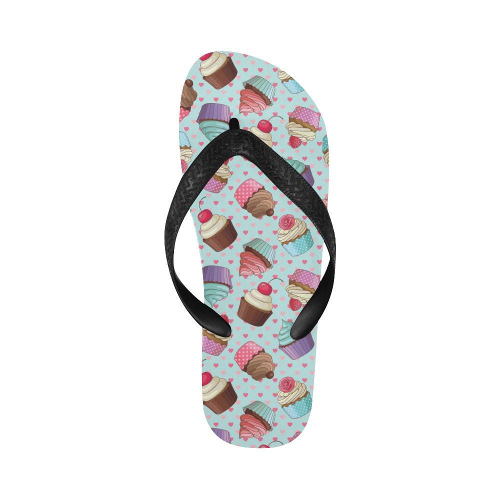 Cupcakes Fancy Heart Print Pattern Flip Flops-JTAMIGO.COM