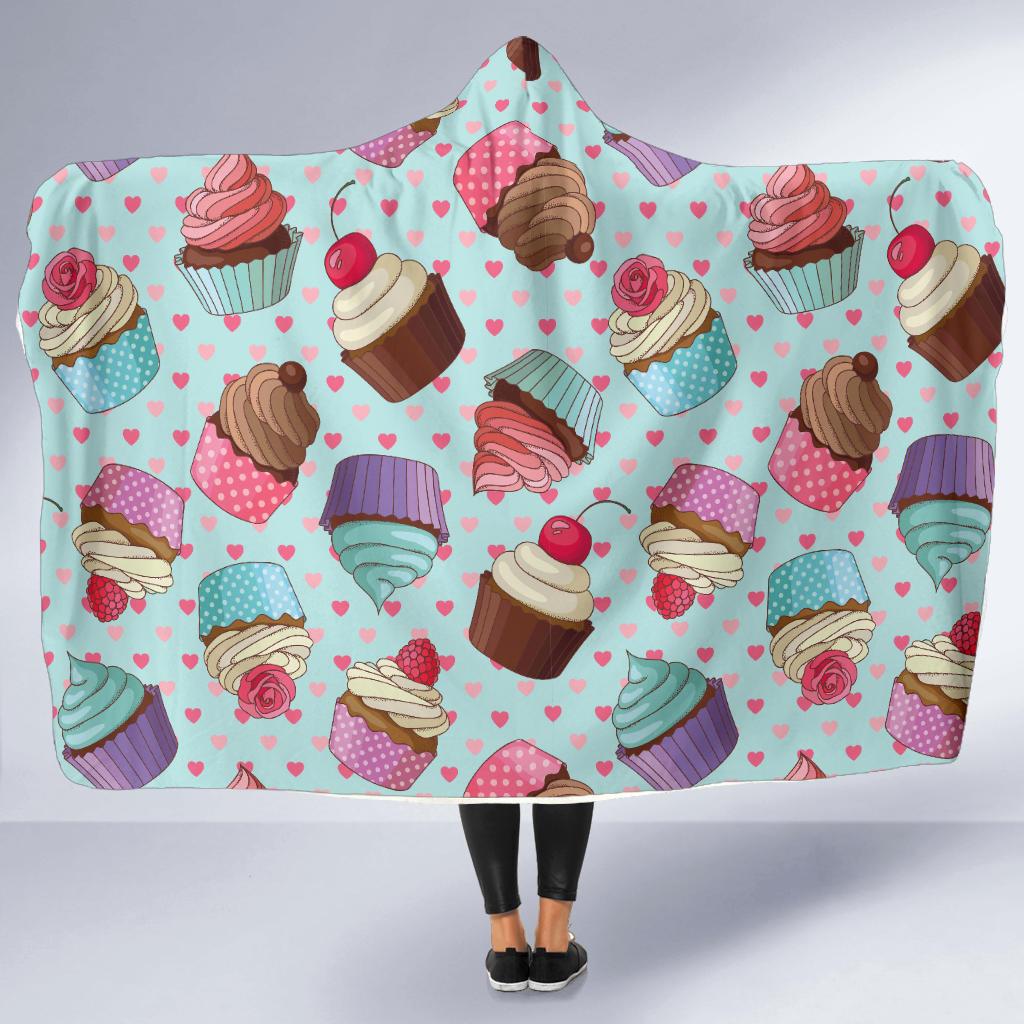 Cupcakes Fancy Heart Print Pattern Hooded Blanket-JTAMIGO.COM