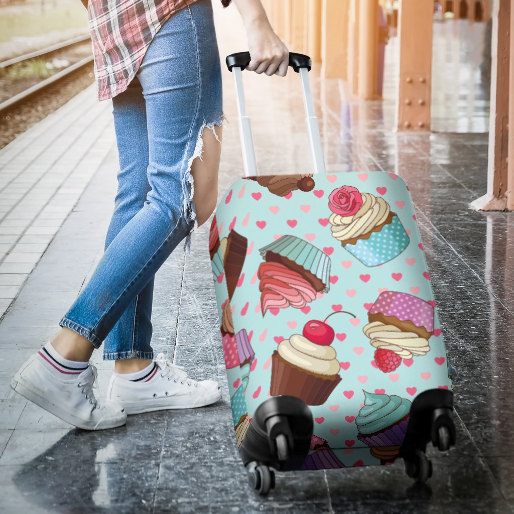 Cupcakes Fancy Heart Print Pattern Luggage Cover Protector