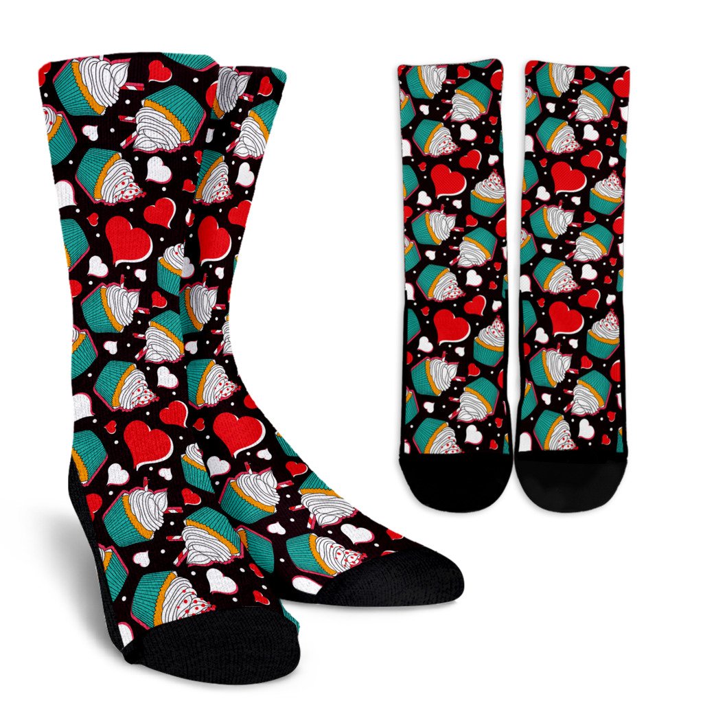 Cupcakes Heart Print Pattern Crew Socks