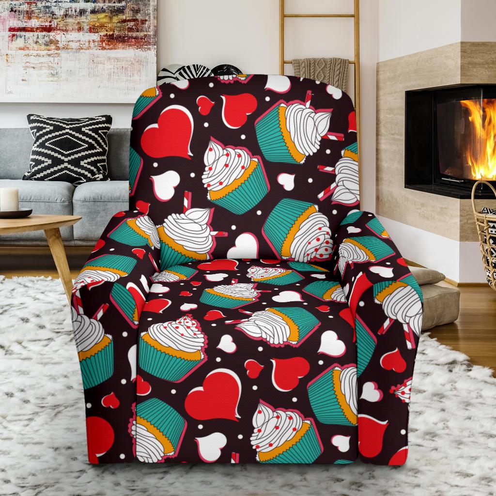 Cupcakes Heart Print Pattern Single Sofa Slipcover -JTAMIGO.COM