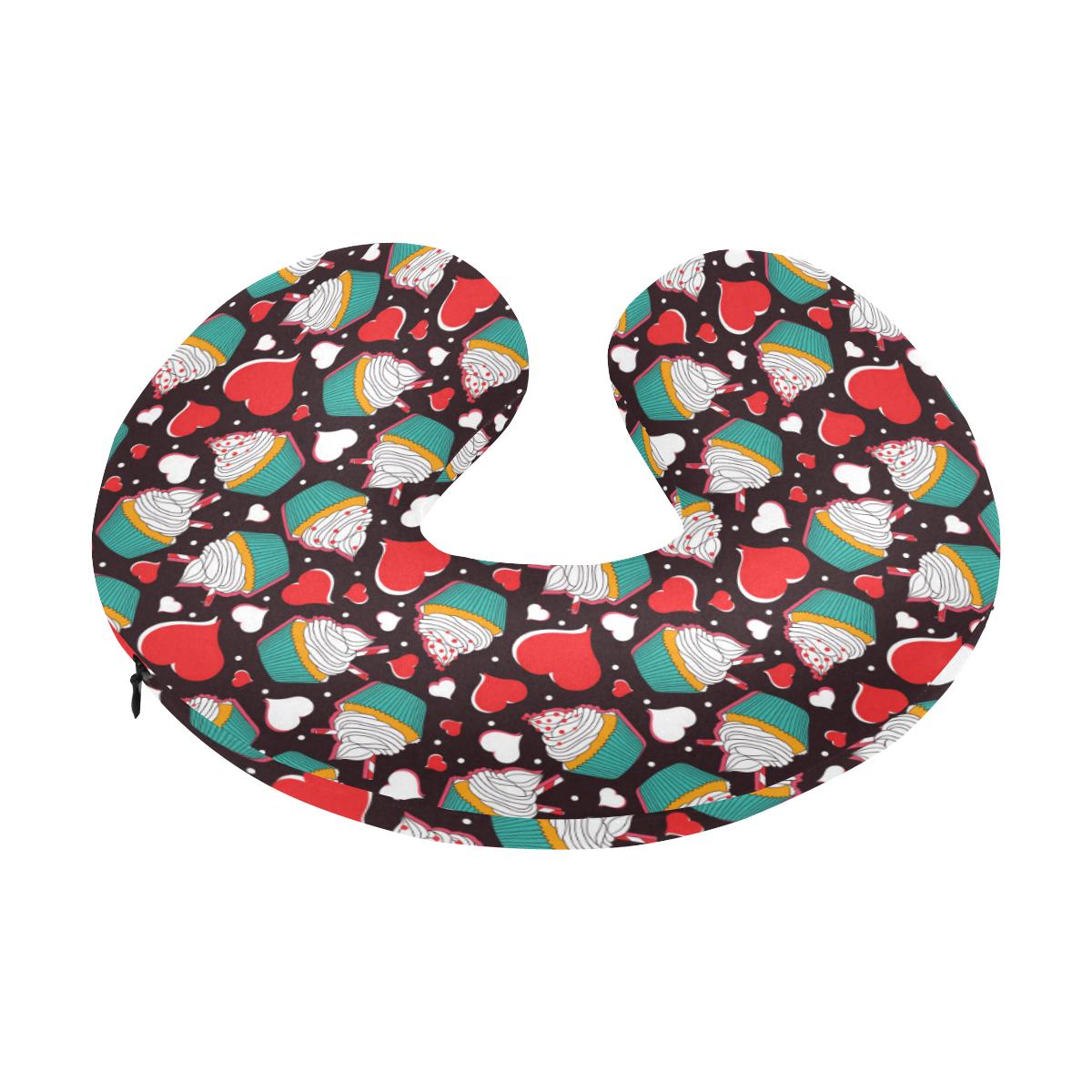 Cupcakes Heart Print Pattern U-Shaped Travel Neck Pillow-JTAMIGO.COM