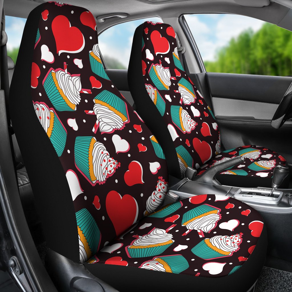 Cupcakes Heart Print Pattern Universal Fit Car Seat Covers