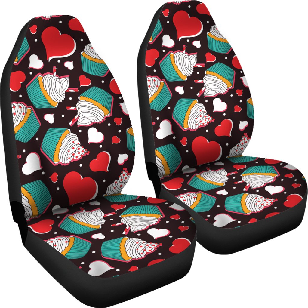 Cupcakes Heart Print Pattern Universal Fit Car Seat Covers