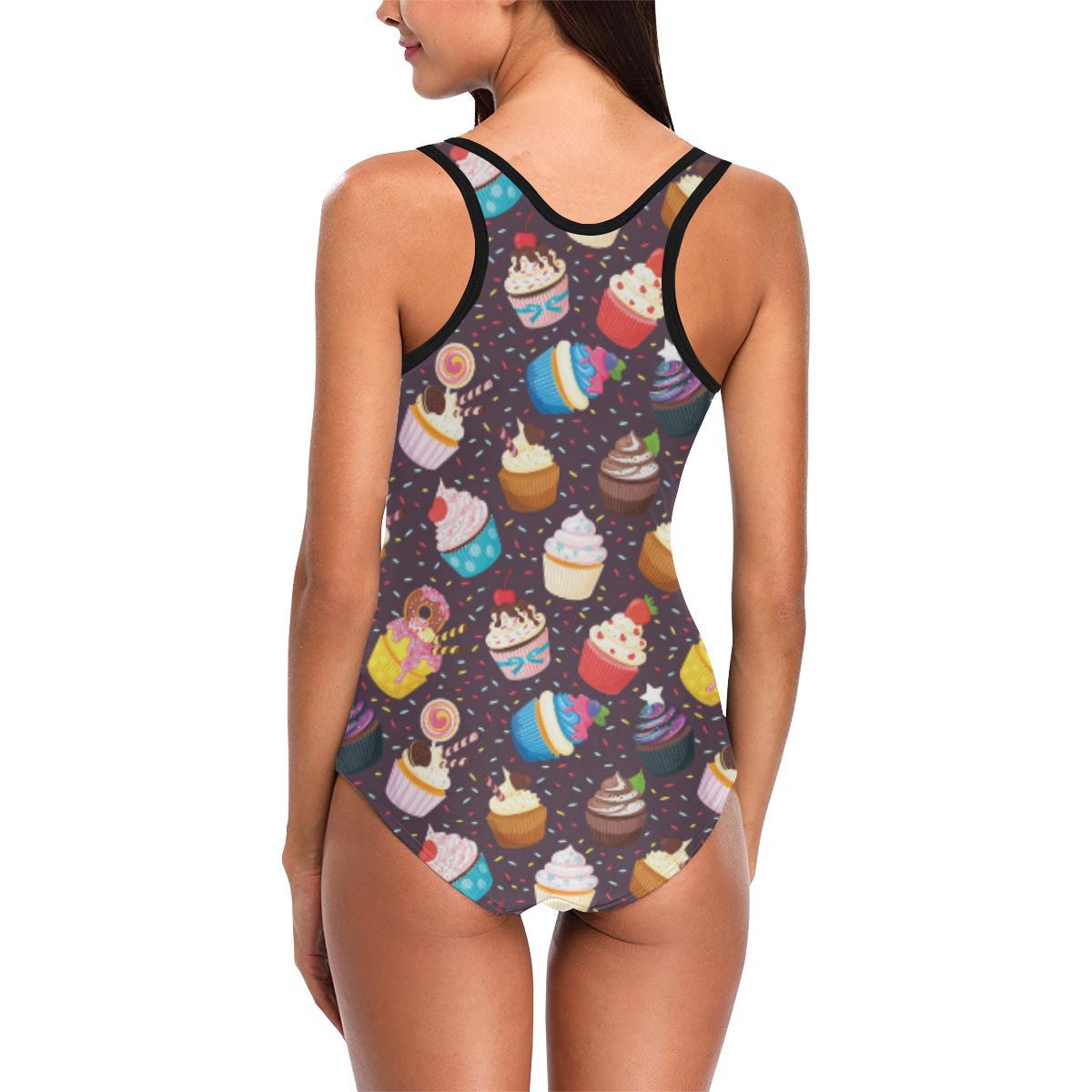 Cupcakes Party Print Pattern One Piece Swimsuit-JTAMIGO.COM