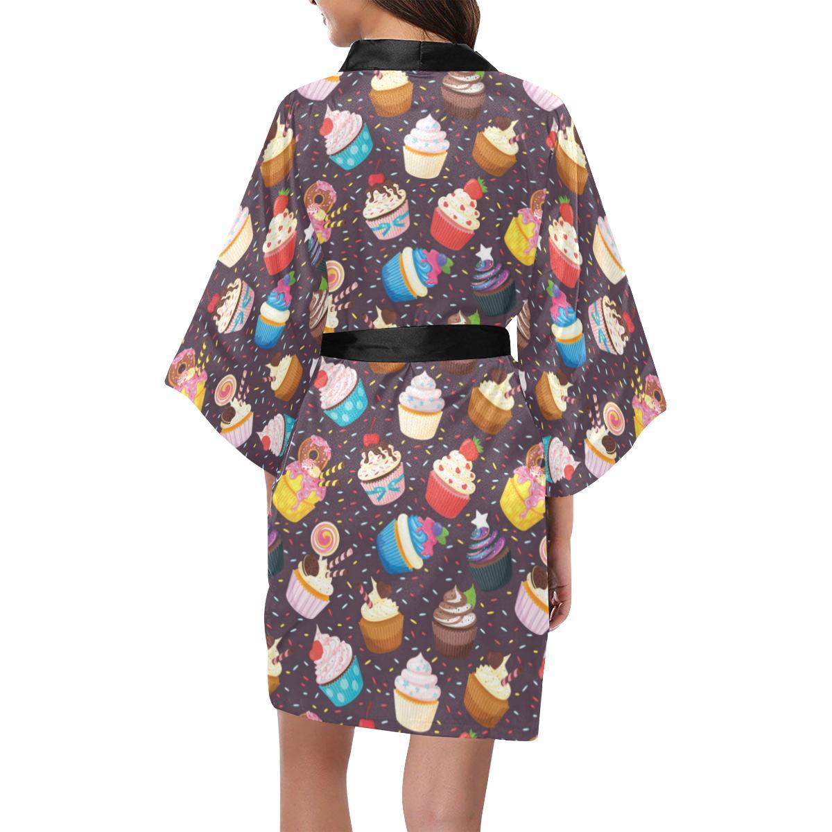 Cupcakes Party Print Pattern Women Short Kimono Robe