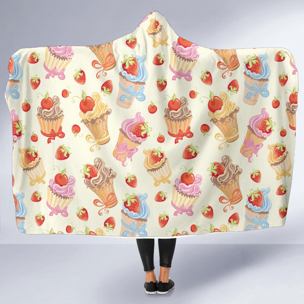 Cupcakes Strawberry Cherry Print Hooded Blanket-JTAMIGO.COM