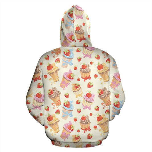 Cupcakes Strawberry Cherry Print Pullover Hoodie