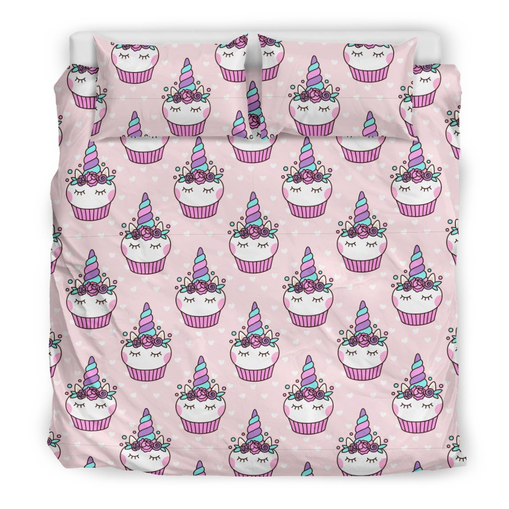 Cupcakes Unicorn Print Pattern Duvet Cover Bedding Set