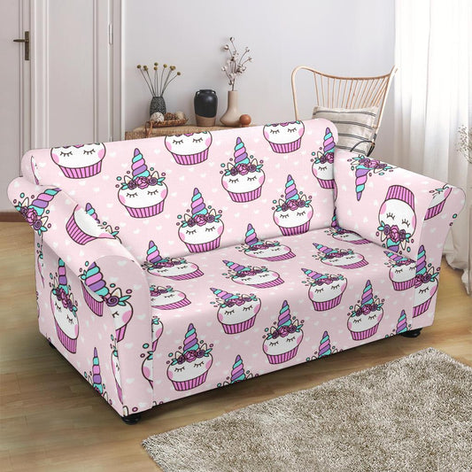 Cupcakes Unicorn Print Pattern Loveseat Slipcover-JTAMIGO.COM