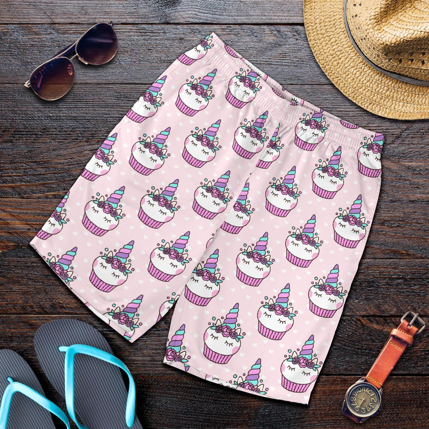 Cupcakes Unicorn Print Pattern Mens Shorts-JTAMIGO.COM