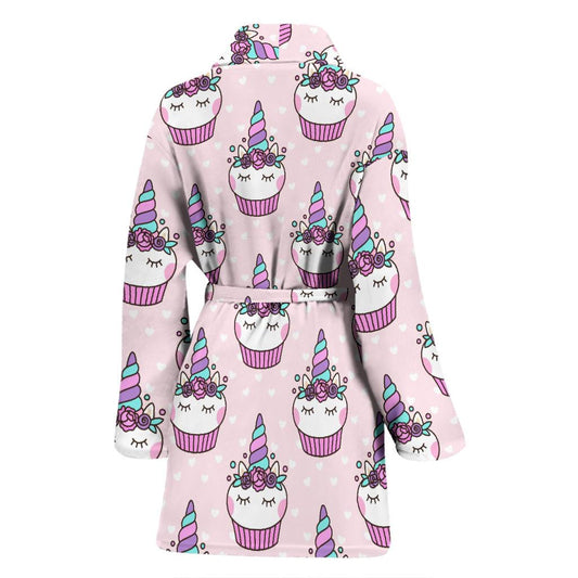 Cupcakes Unicorn Print Pattern Women Bath Robe-JTAMIGO.COM
