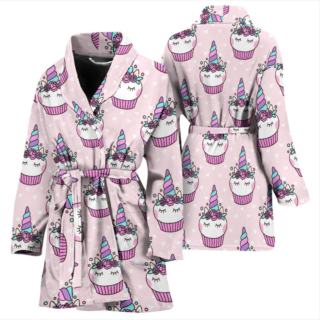 Cupcakes Unicorn Print Pattern Women Bath Robe-JTAMIGO.COM