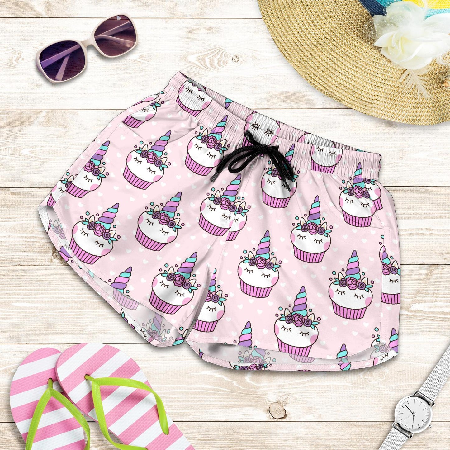 Cupcakes Unicorn Print Pattern Women Shorts-JTAMIGO.COM