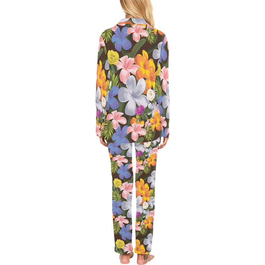 Plumeria Pattern Print Design PM03 Women's Long Pajama Set