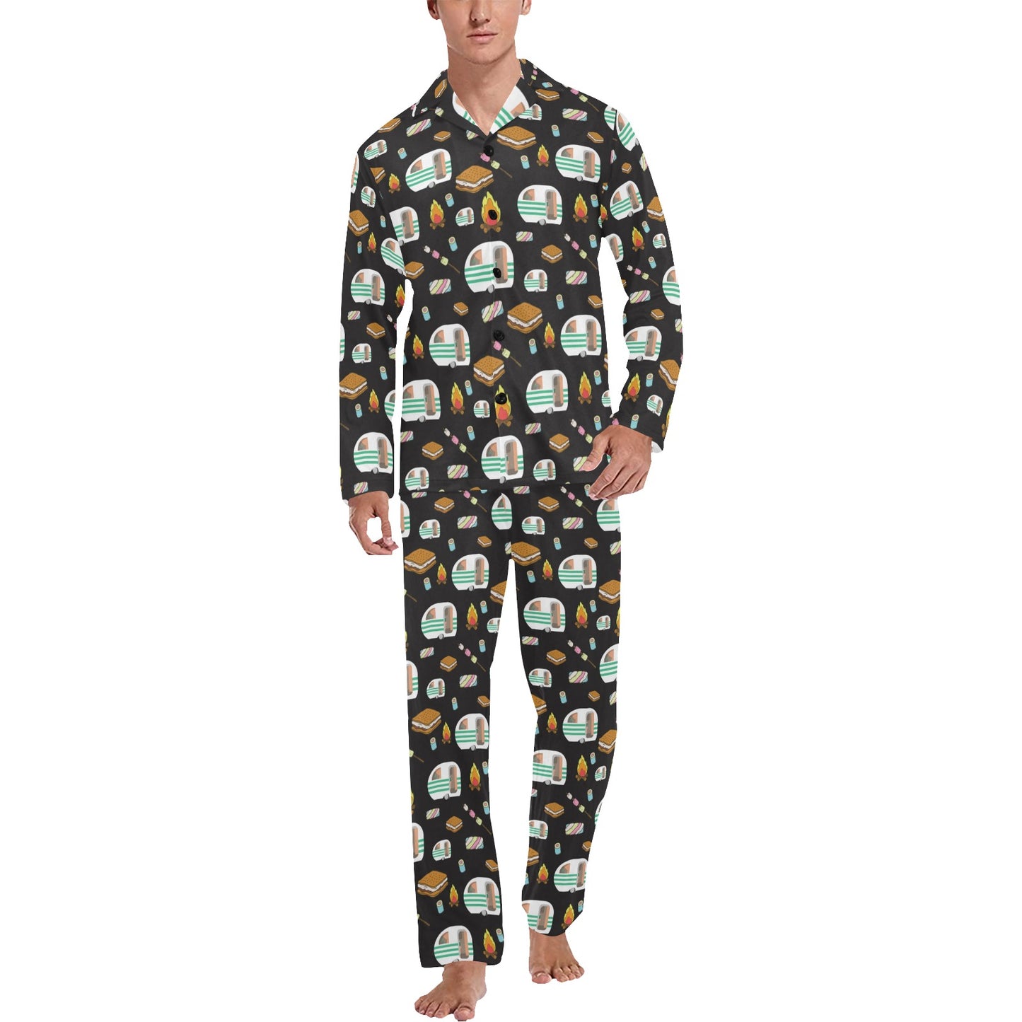 Camper marshmallow Camping Design Print Men's Long Pajama Set