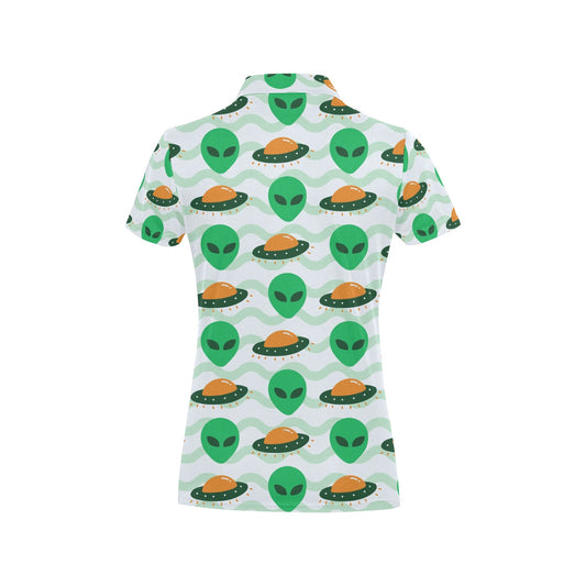 Alien UFO Pattern Print Design 04 Women's Polo Shirt
